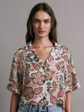 RAG & BONE Mare Cropped Floral Button-Front Shirt Size XL $350